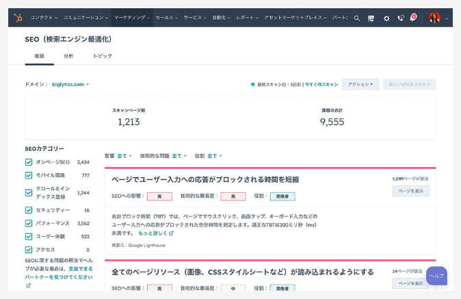 HubSpot SEO分析ツール