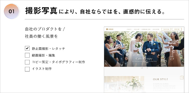 撮影写真により、「自社ならでは」を直感的に伝える