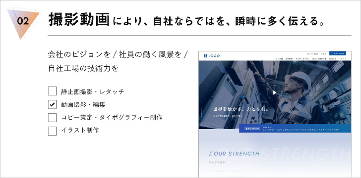 撮影動画により、「自社ならでは」を瞬時に多く伝える